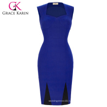 Грейс Карин женщины лето карандаш платье без рукавов высокого эластичный нейлон-хлопок спандекс синий Ретро платье CL008945-1